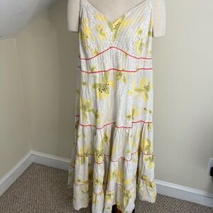 Old Navy Yellow Floral Tiered Linen Blend MIDI Dress with Adjustable Straps 22